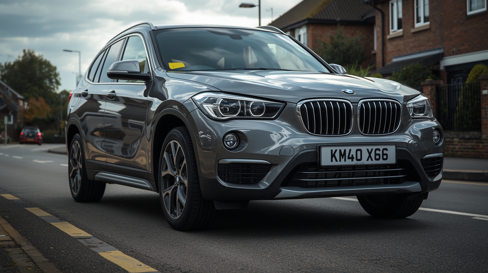 A 2014 BMW X1 cruising along a street, emphasizing its modern design and appeal as a budget-friendly premium SUV